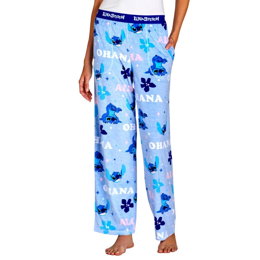 Disney Sleep Pants Pockets Lilo & Stitch Womens Soft Fabric Elastic Waistband